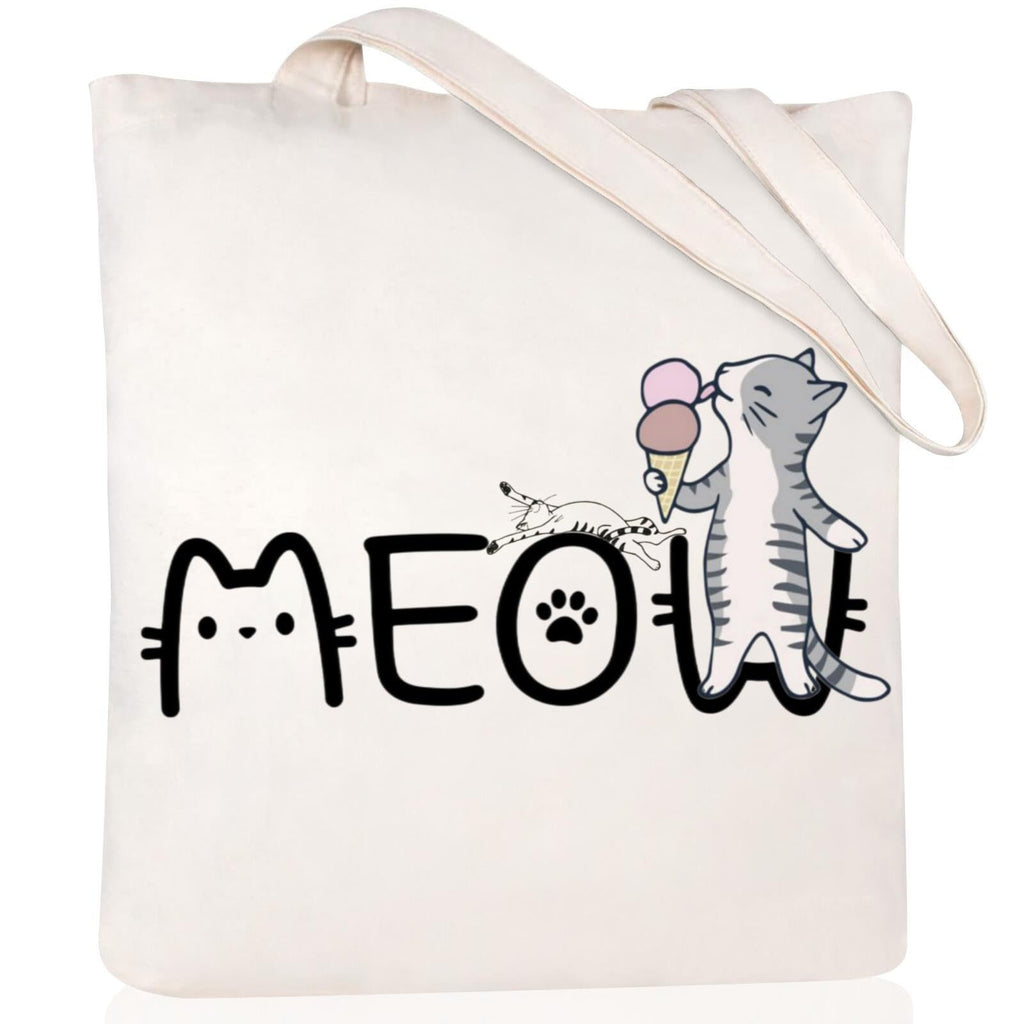 Cartoon Cat Printed Canvas Shoulder Bag Folding Hand Bag
