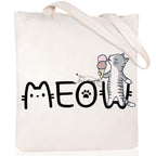 Cartoon Cat Printed Canvas Shoulder Bag Folding Hand Bag